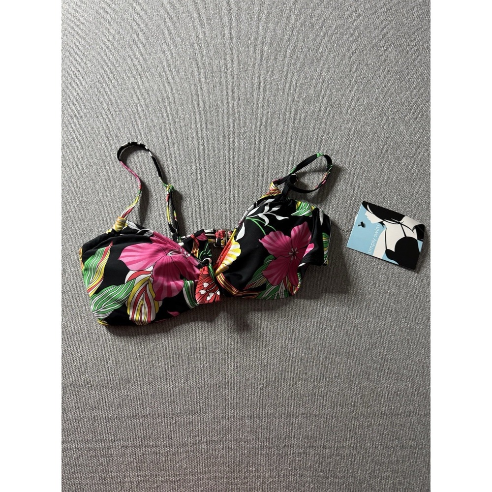 Simply Swim Black Tropical Floral‎ Bikini Top Size 12